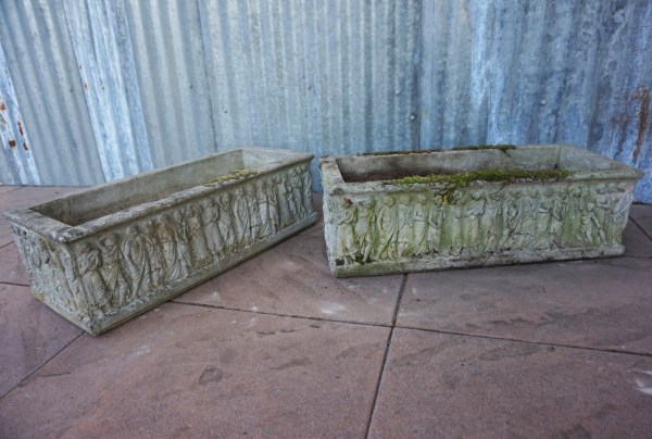 plantenbakken, klassiek, design, Griekse, Romeinse, voorstelling, oude, vintage, cementen